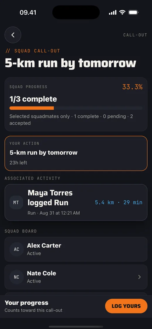 Gotta Call-Out screen showing a points target, deadline, and progress toward it