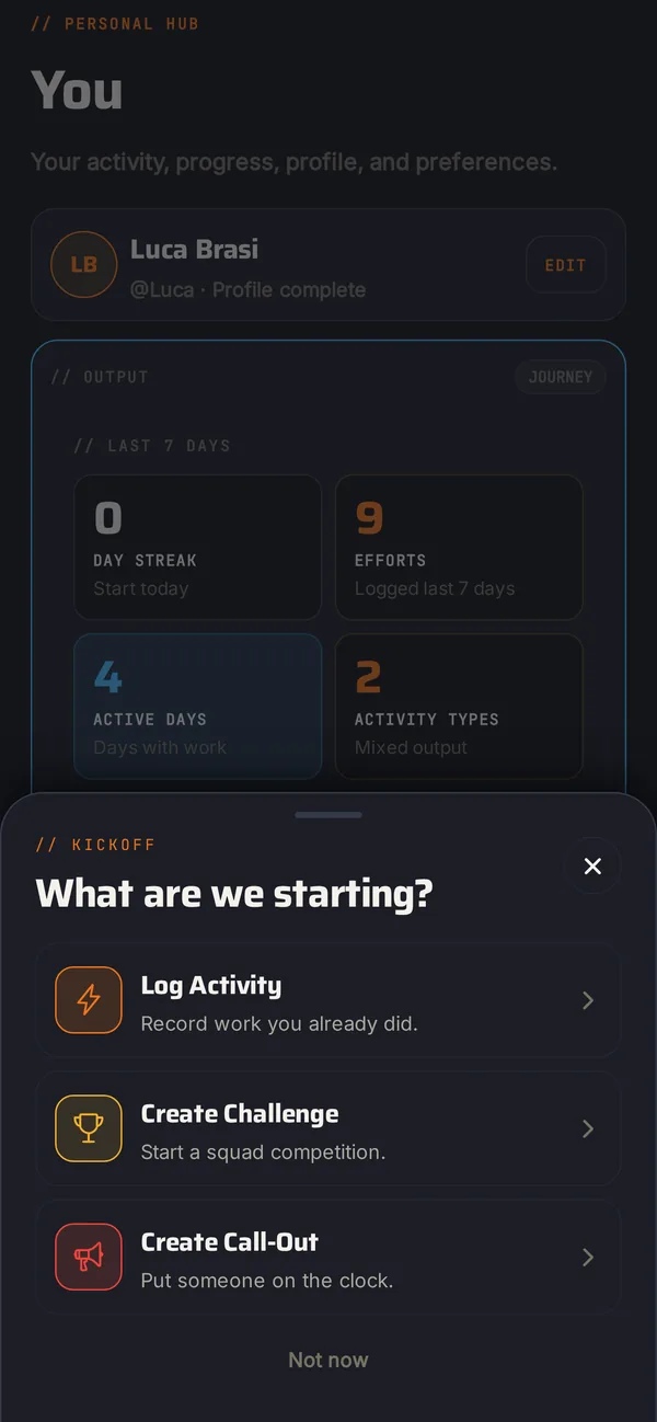 Gotta action screen for starting squad work